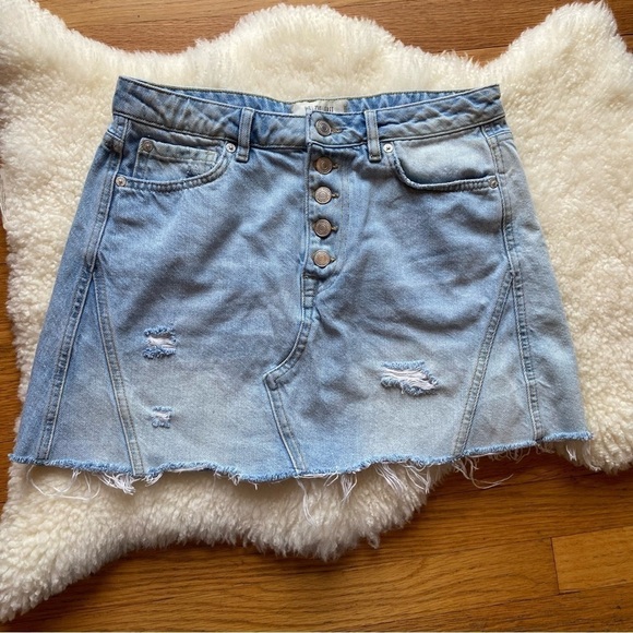 We the Free Denim A-line Mini Skirt in Light Denim - Picture 2 of 8